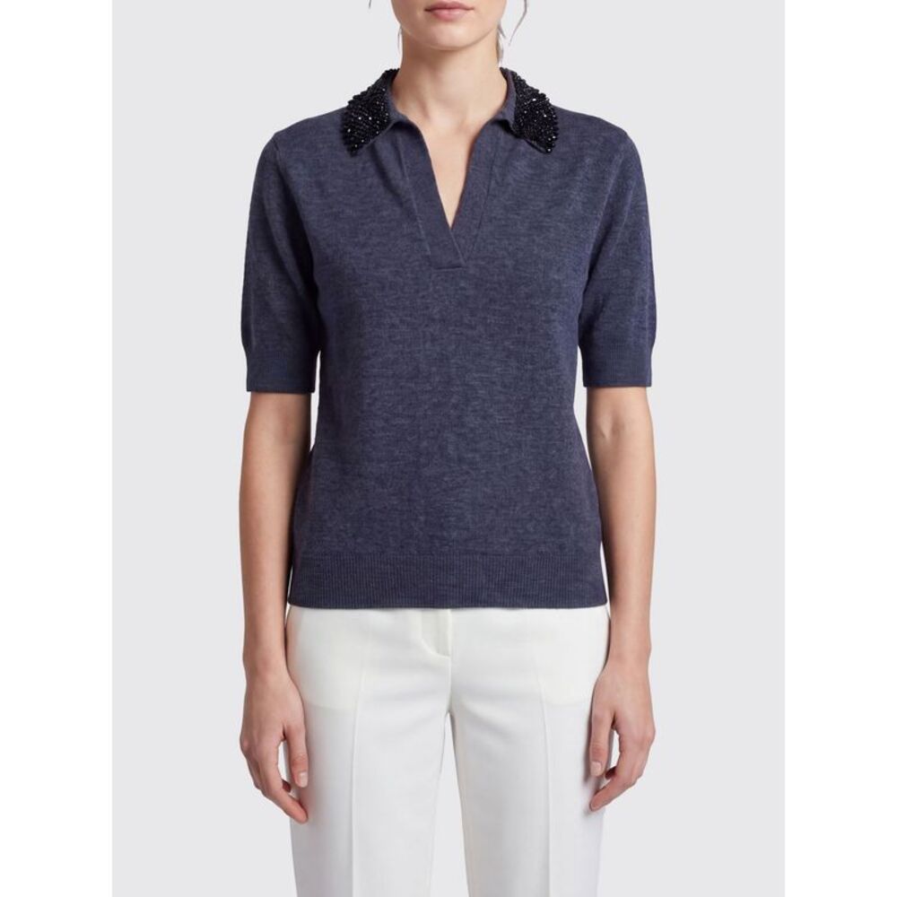 Jewelled-Collar Knit Polo Semicouture In Wool And Cashmere Blend